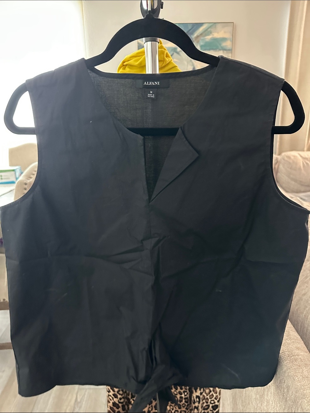 Alfani Black Sleeveless Tie-Hem Top